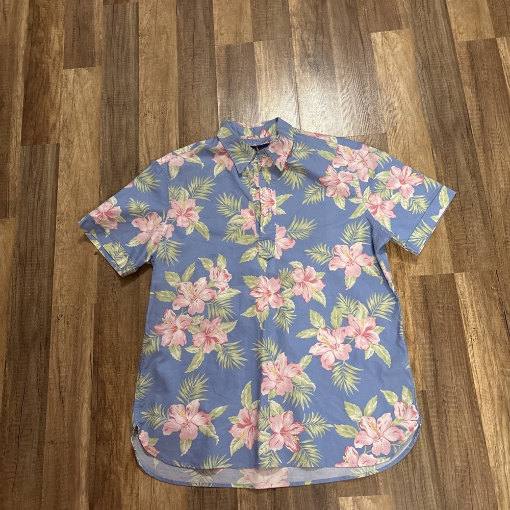 RARE Polo Ralph Lauren Floral Pullover Hawaiian 1/2 Button Down Shirt Men's Sz L